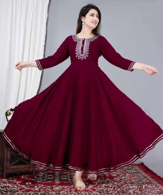 Lavanya Fashion Women Embroidered Anarkali Kurta(Maroon)