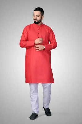 Krisha trend Men Solid Straight Kurta(Pink)