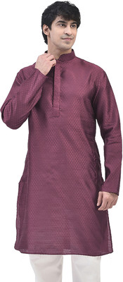 SG LEMAN Men Self Design Straight Kurta(Purple)