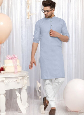 Krisha trend Men Solid Straight Kurta(Blue)
