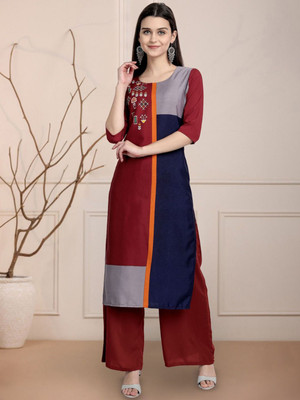 Moda Rapido Women Colorblock Straight Kurta(Multicolor)