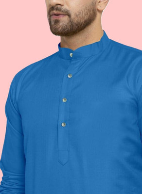 ART CURTAIN Men Solid Straight Kurta(Dark Blue)