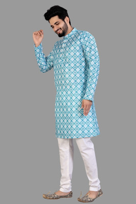 PARALLEL TIMES Men Solid Straight Kurta(Light Blue)