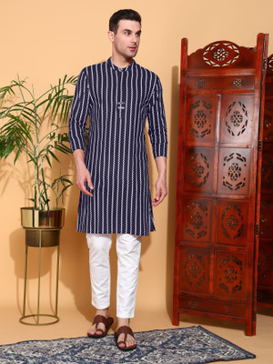 IKRASS Men Striped Straight Kurta(Blue)