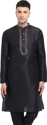 JS COLLECTION Men Solid Straight Kurta(Black)