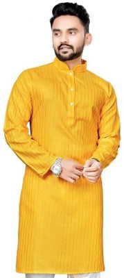 JENZEE Fashion Men Printed Straight Kurta(Yellow)