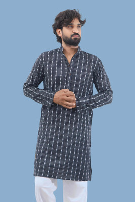LADSLOOM Men Striped Straight Kurta(Blue)
