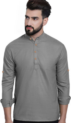 Apektra Men Solid A-line Kurta(Grey)