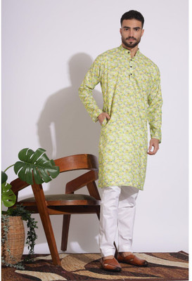 khaddarvas Men Printed A-line Kurta(Green)