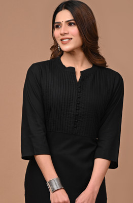 Rimeline Women Self Design Straight Kurta(Black)
