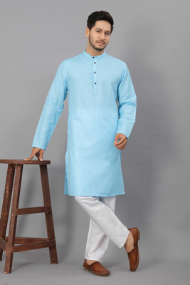 ODD by Poshaak Men Solid Straight Kurta(Light Blue)
