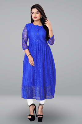 HouseOfCommon Women Self Design Anarkali Kurta(Blue)