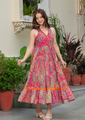 Tejal Textile Women Printed Anarkali Kurta(Multicolor)