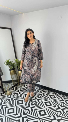 Talchidiya Women Paisley A-line Kurta(Brown)