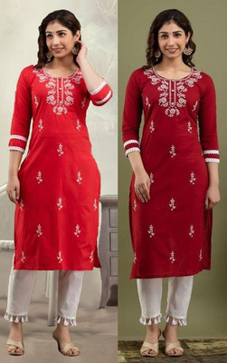 vikshi Women Chikan Embroidery Straight Kurta(Multicolor)