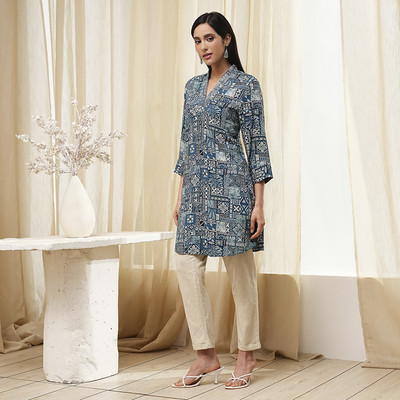 BIBA Women Printed A-line Kurta(Blue)