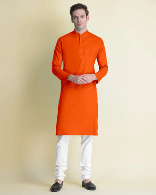 Krudha Men Solid Straight Kurta(Orange)