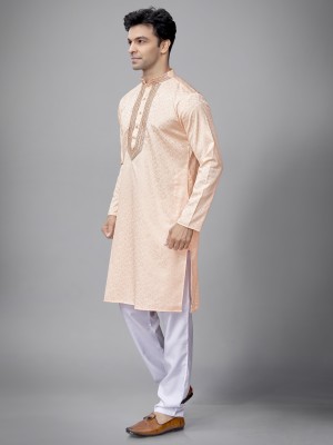 JUGG JUGG JEEYO Men Embroidered Straight Kurta(Beige)