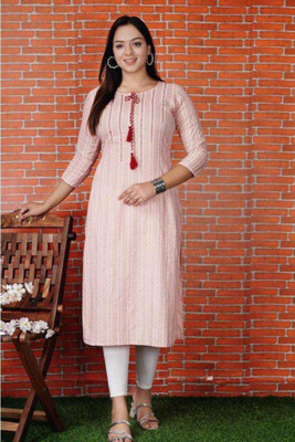 vttextile Women Embroidered Straight Kurta(Pink)
