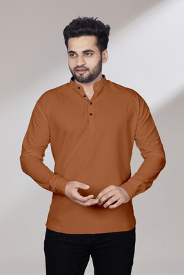 Kavyangle Creation Men Solid Straight Kurta(Brown)