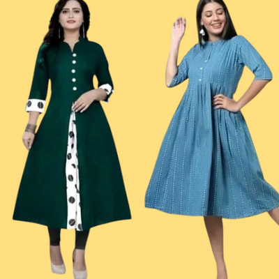 Rangrasiya Creation Women Printed, Striped Straight Kurta(Green, Light Blue)