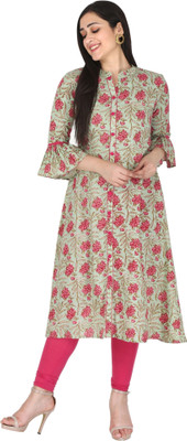 Kannahi Women Printed A-line Kurta(Light Green)
