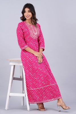 Sarai Jaipur Women Embroidered A-line Kurta(Pink, White)