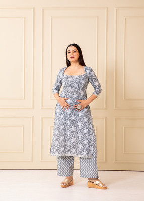 NUD Women Printed A-line Kurta(Grey)