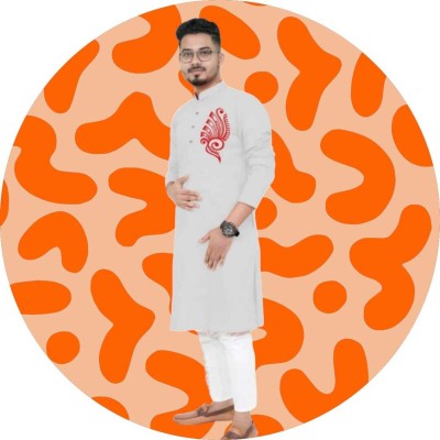 Mamta Biswas Men Printed Straight Kurta(White)