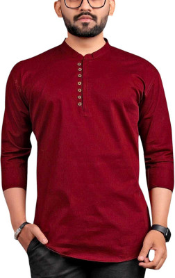 GUYS HUB Men Solid Straight Kurta(Maroon)