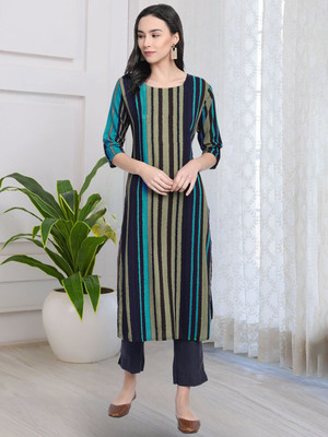 EthnicBasket Women Striped A-line Kurta(Multicolor)