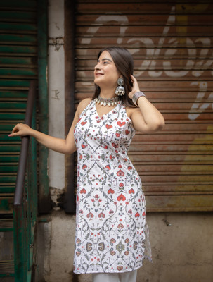 Mrdvii Women Printed Straight Kurta(White)