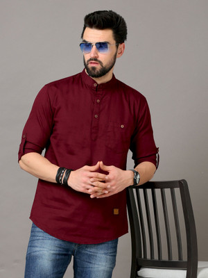 tallwalker Men Solid Straight Kurta(Maroon)