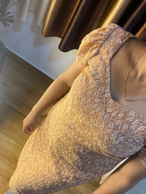 ParrotCreation Women Chikan Embroidery A-line Kurta(Brown)