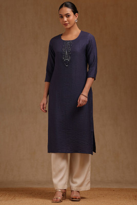 soch Women Embroidered Straight Kurta(Blue)