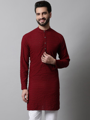 Jompers Men Self Design Straight Kurta(Maroon)