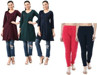 KAVYA Women Solid Straight Kurta(Dark Blue, Dark Green, Brown)