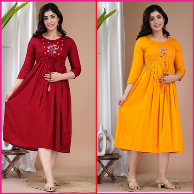 mayraa Women Printed Anarkali Kurta(Red)