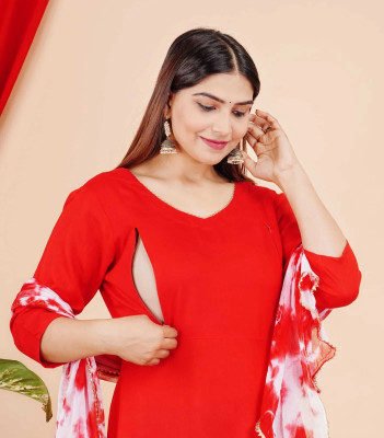 Hegza Women Solid Anarkali Kurta(Red)