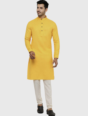 HotGown Men Solid Straight Kurta(Yellow)