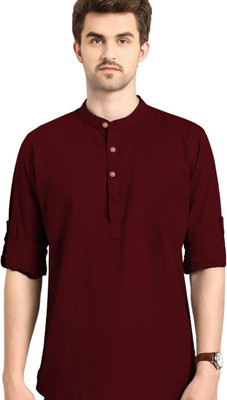 Vimal Star Men Solid Straight Kurta(Maroon)
