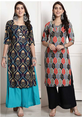 V And V Shop Women Printed Straight Kurta(Multicolor)