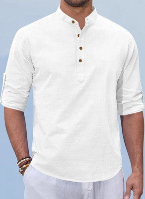SHOPYCLICK Men Solid Straight Kurta(White)