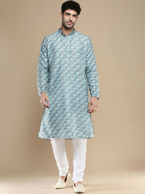 ANOUK Men Abstract Straight Kurta(Blue)