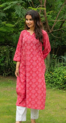 Funish Fashion Women Solid, Printed A-line Kurta(Pink)