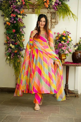 SP FASHION Women Leheriya Anarkali Kurta(Multicolor)