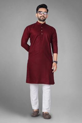 DVILLA Men Solid Straight Kurta(Maroon)