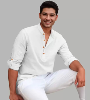 Springberry Men Solid Straight Kurta(White)
