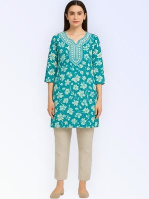 PP Clothing Women Embroidered Straight Kurta(Blue)