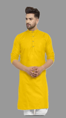 The Fashion Outlets Men Solid A-line Kurta(Yellow)
